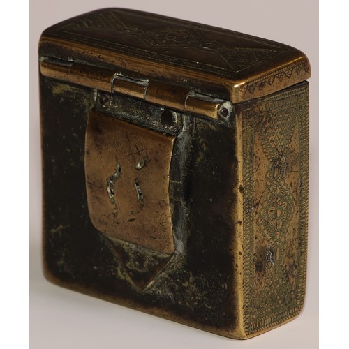 164 - A 19th century Ottoman brass palaska cartridge box, hinged cover, cast and chased with stylised flow... 