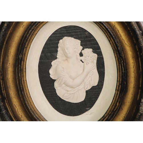 338 - A Grand Tour type composition plaque, cast as a bust length relief of a maenad, oval frame, 24cm x 2... 