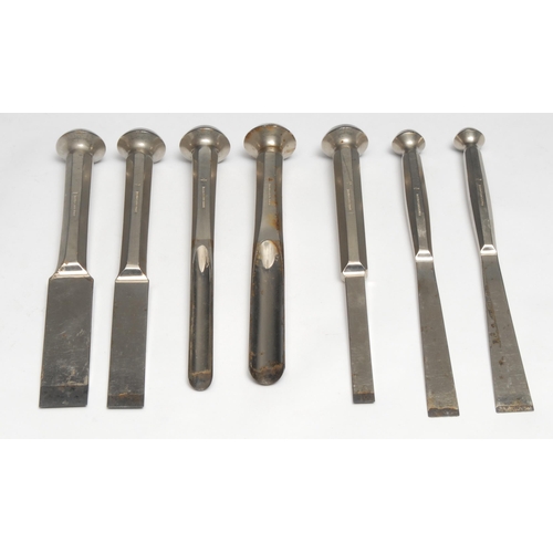 799 - Medical Interest - a set of seven surgeon's Macewen's osteotome bone chisels, by Down Bros, London, ... 