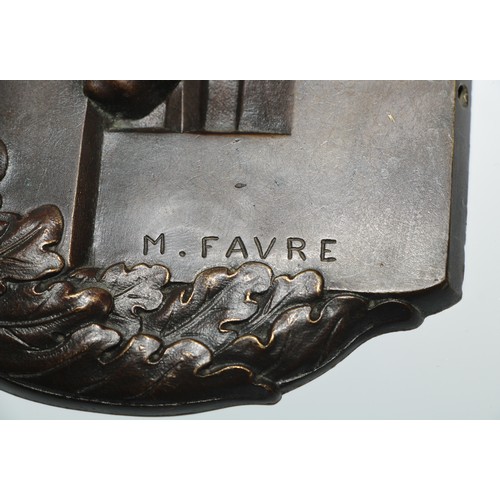 24 - Maurice Constant Favre (Bn.1875), after, a brown patinated bronze plaque, The Escape, 25cm wide