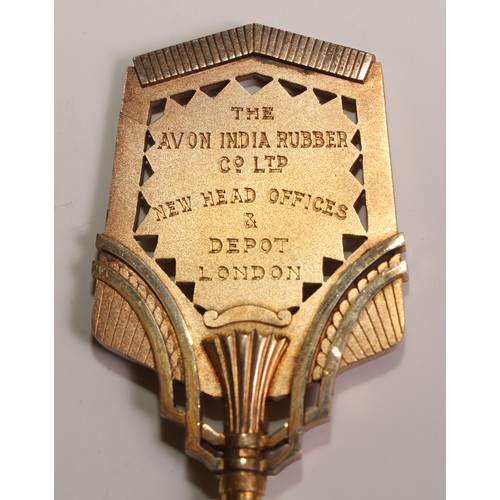 87 - Copoclephily - an Art Deco gilt metal presentation key, The Avon India Rubber Co Ltd New Head Office... 