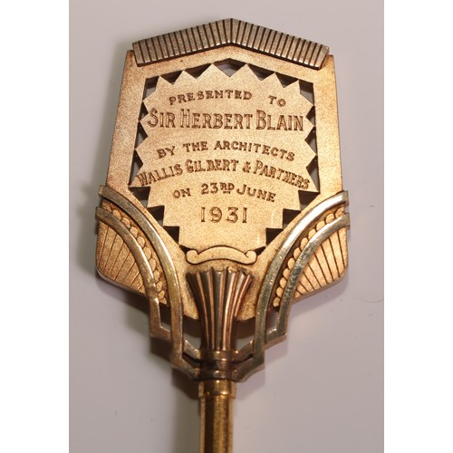 87 - Copoclephily - an Art Deco gilt metal presentation key, The Avon India Rubber Co Ltd New Head Office... 