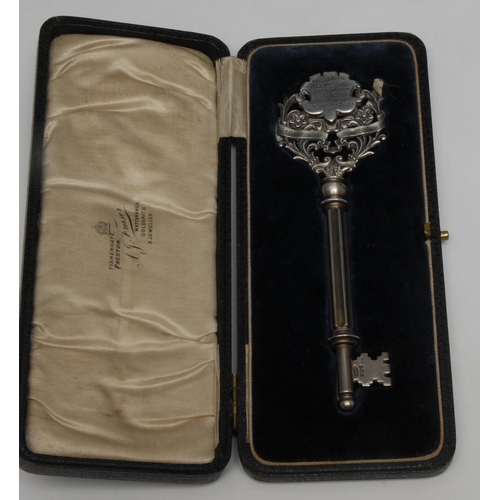 88 - Copoclephily - an Arts and Crafts silver presentation key, Presented by Leyland Construction Co Ltd ... 