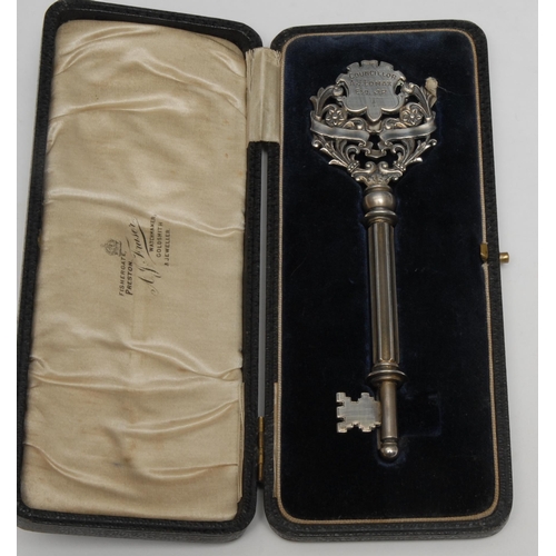 88 - Copoclephily - an Arts and Crafts silver presentation key, Presented by Leyland Construction Co Ltd ... 