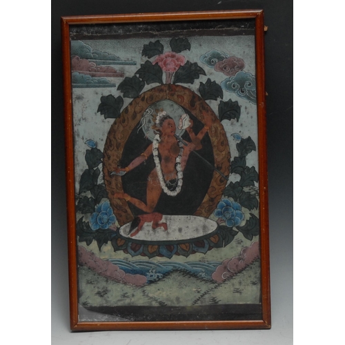 473 - A Tibetan thangka, painted in gouache with Vajrabhairava, 32.5cm x 20cm