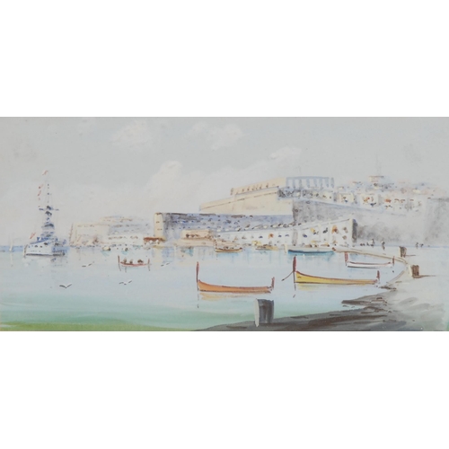 903 - Maltese School (early 20th century)
Grand Harbour, Valletta
watercolour, 11.5cm x 23cm