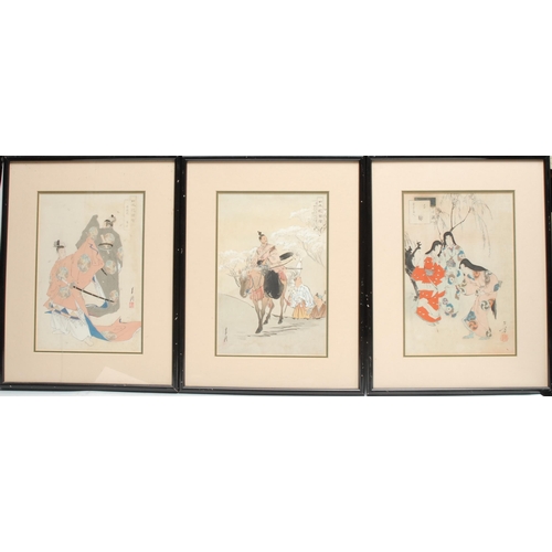 881 - Ogata Gekko (Japanese 1859 - 1920), a pair of woodblock prints, Deer Hunting and Shundeigaku Perform... 