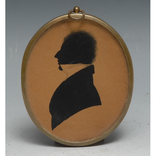 151 - English School (19th century), a silhouette, of a gentleman, with frizzy hair and a stiff collar, bu... 