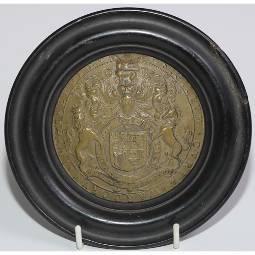 233 - Heraldry - an antiquarian's facsimile, of a Charles II royal seal, 85cm diam, ebonised frame, 13.5cm... 