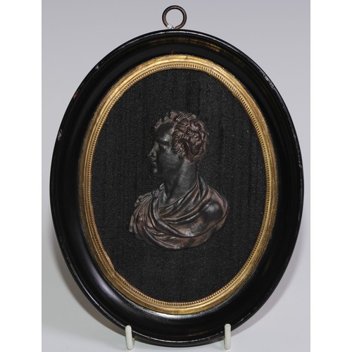 240 - The Cult of Byron and Byronmania - a 19th century dark patinated relief portrait plaque, of George G... 