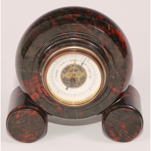 318 - A Cornish serpentine desk barometer, 4.5cm dial, 11cm high overall, early 20th century