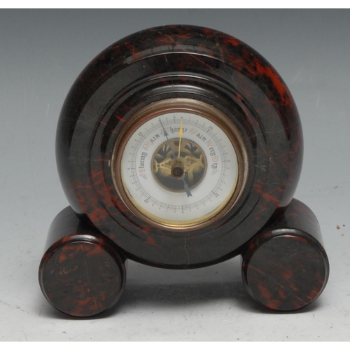 318 - A Cornish serpentine desk barometer, 4.5cm dial, 11cm high overall, early 20th century