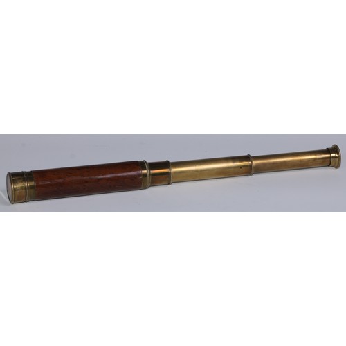 783 - An early 20th century brass and mahogany two-draw pocket telescope, aperture cover to eyepiece, bras... 