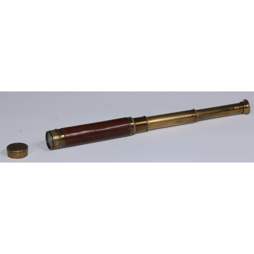 783 - An early 20th century brass and mahogany two-draw pocket telescope, aperture cover to eyepiece, bras... 