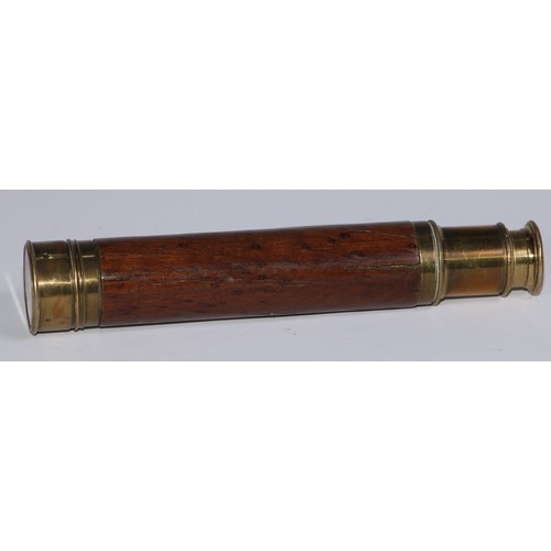 783 - An early 20th century brass and mahogany two-draw pocket telescope, aperture cover to eyepiece, bras... 