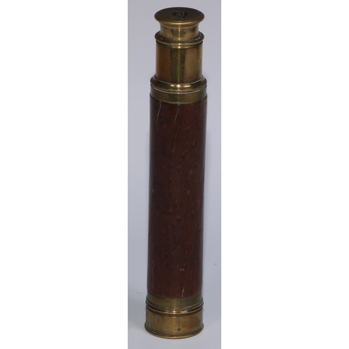 783 - An early 20th century brass and mahogany two-draw pocket telescope, aperture cover to eyepiece, bras... 