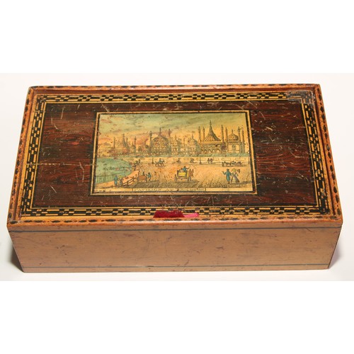 270 - A 19th century Tunbridge ware type white wood box, the cover decorated with a named view, Pavilion a... 