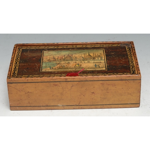 270 - A 19th century Tunbridge ware type white wood box, the cover decorated with a named view, Pavilion a... 