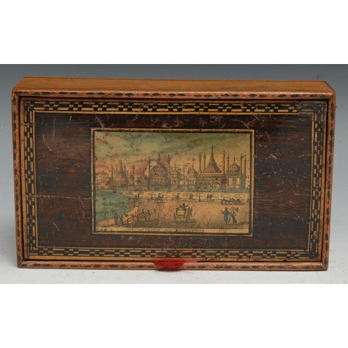 270 - A 19th century Tunbridge ware type white wood box, the cover decorated with a named view, Pavilion a... 