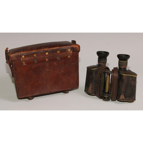 740 - A pair of World War I period German binoculars, by Carl Zeiss, brass mounted, the leather case stamp... 