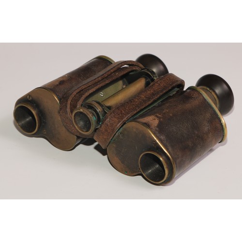 740 - A pair of World War I period German binoculars, by Carl Zeiss, brass mounted, the leather case stamp... 