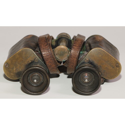 740 - A pair of World War I period German binoculars, by Carl Zeiss, brass mounted, the leather case stamp... 