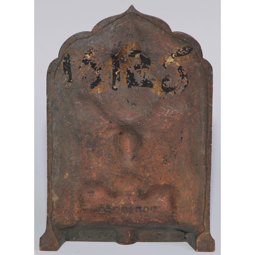 478 - A Victorian bronze plaque, Royal Windsor, 14.5cm high, Rd.701307, 11364, c.1890; another, similar (2... 