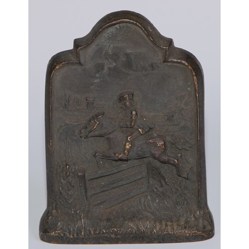 478 - A Victorian bronze plaque, Royal Windsor, 14.5cm high, Rd.701307, 11364, c.1890; another, similar (2... 