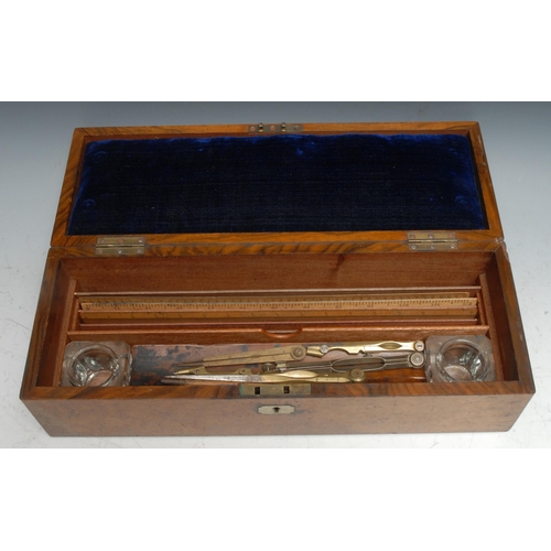 479 - A Victorian burr walnut draughtsman's box, hinged cover enclosing an arrangement of compartments, in... 