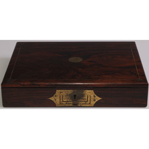 442 - A Regency rosewood rectangular writing or despatch box, hinged cover inlaid with a crested cartouche... 