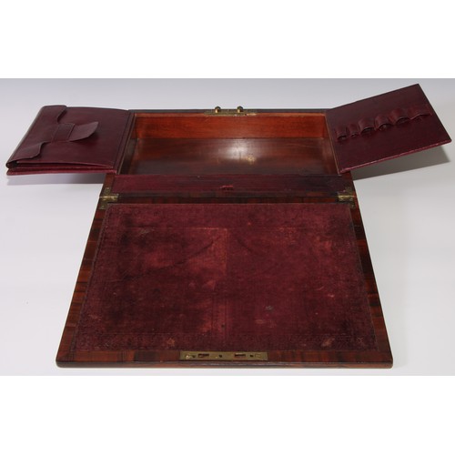 442 - A Regency rosewood rectangular writing or despatch box, hinged cover inlaid with a crested cartouche... 