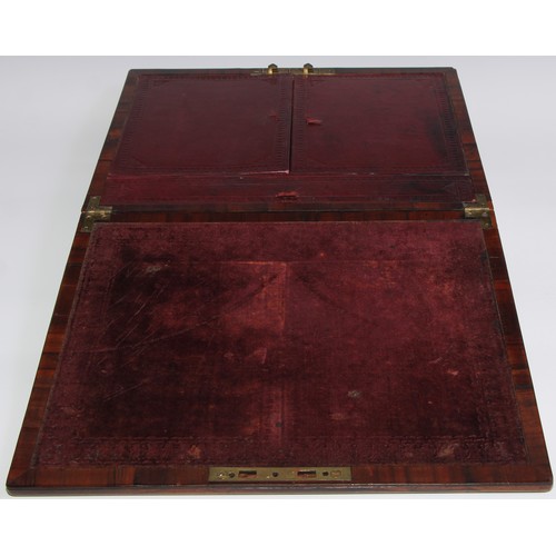 442 - A Regency rosewood rectangular writing or despatch box, hinged cover inlaid with a crested cartouche... 