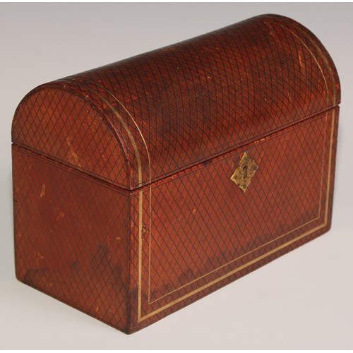 201 - A Victorian tooled and gilt morocco rectangular stationery box, hinged domed cover enclosing an arra... 