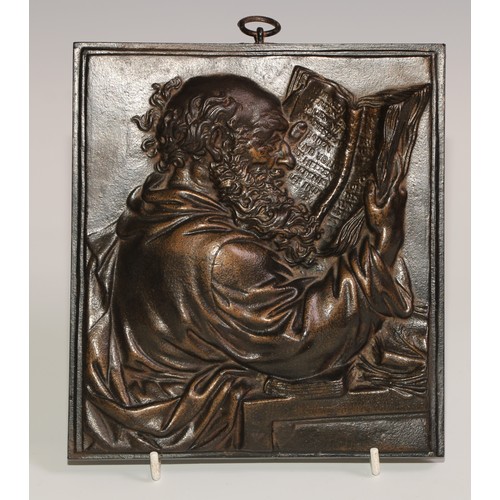 33 - A 19th century brown patinated bronze plaque, cast after the Old Master with St Jerome reading, 19cm... 