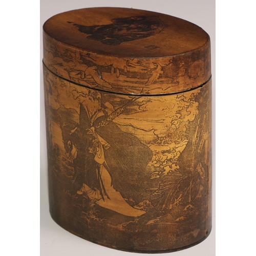 468 - A stacking nest of Japanese oval boxes, decorated with bears and narratuve scenes, the largest 13.5c... 