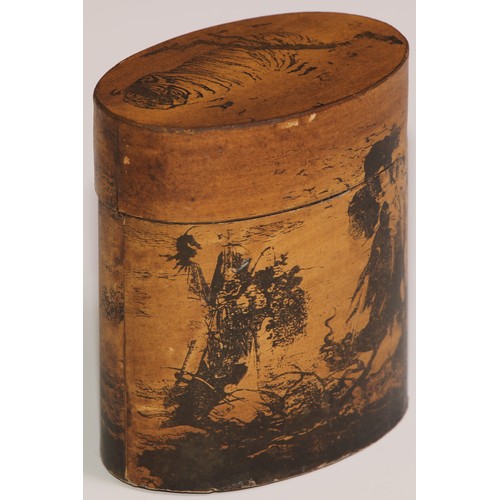 468 - A stacking nest of Japanese oval boxes, decorated with bears and narratuve scenes, the largest 13.5c... 