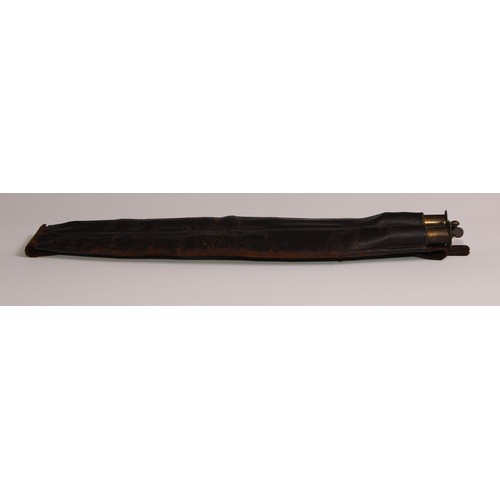 736 - A 19th century leather twin-compartment shot flask belt, brass fittings, 41.5cm long