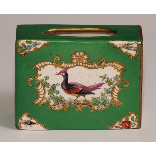 169 - A 19th century porcelain matchbox sleeve, painted in polychrome with an ornithological study, to ver... 