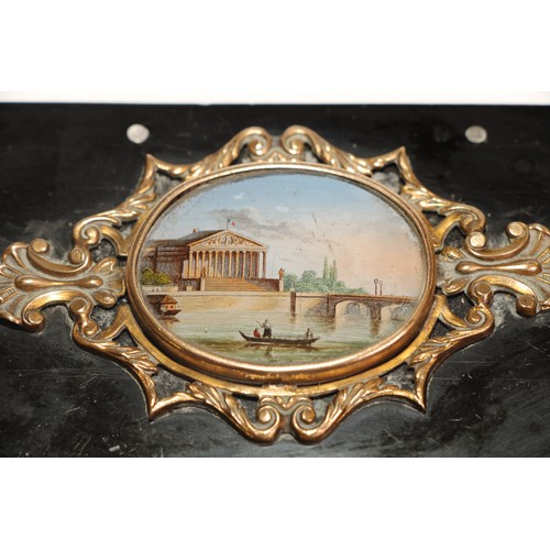 50 - A 19th century French papier mache rounded rectangular table snuff box, hinged cover applied with a ... 