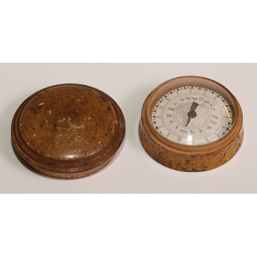 9 - A 19th century boxwood travelling pocket compass, domed push-fitting cover enclosing a gimbal mounte... 