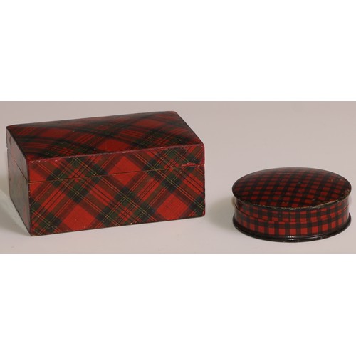 448 - A Scottish tartan ware ware circular snuff box, Rob-Roy, push-fitting cover, 6cm diam, c.1900; anoth... 