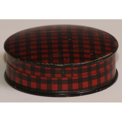 448 - A Scottish tartan ware ware circular snuff box, Rob-Roy, push-fitting cover, 6cm diam, c.1900; anoth... 