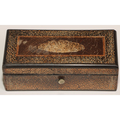 261 - A 19th century specimen timber rectangular stamp box, hinged cover enclosing four compartments, 12cm... 