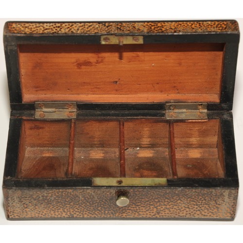 261 - A 19th century specimen timber rectangular stamp box, hinged cover enclosing four compartments, 12cm... 