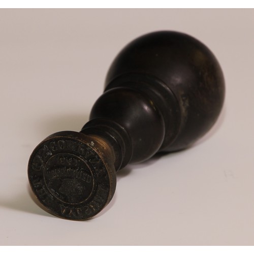 237 - Seals - a large 19th century desk seal, The Aylsham Gas Company, turned ebonised handle, 11cm long; ... 