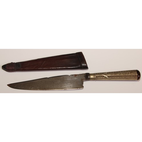 735 - A 19th century gaucho type knife, 14cm blade marked Lockwood Brothers, Pampa, 23.5cm long, leather s... 