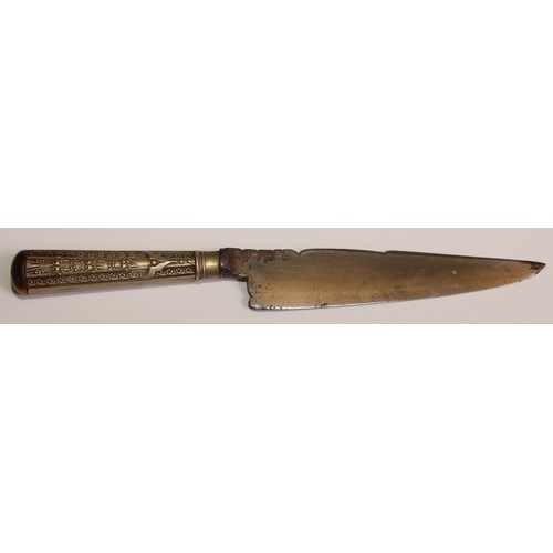 735 - A 19th century gaucho type knife, 14cm blade marked Lockwood Brothers, Pampa, 23.5cm long, leather s... 