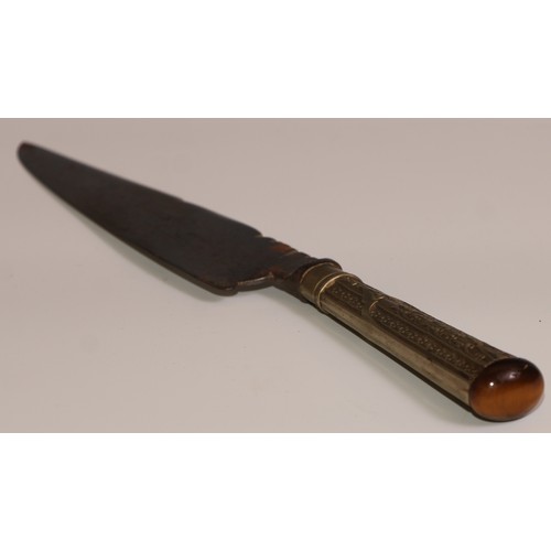 735 - A 19th century gaucho type knife, 14cm blade marked Lockwood Brothers, Pampa, 23.5cm long, leather s... 