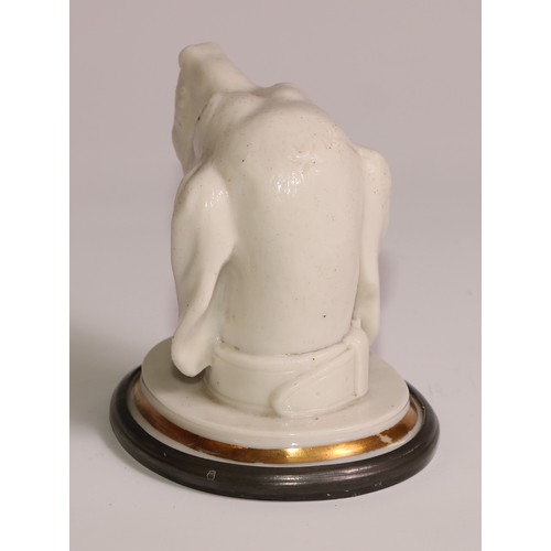 171 - A 19th century pressed glass novelty desk weight, as the head of a dog, gilt line border, lead base,... 