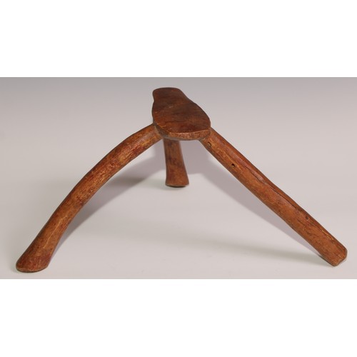 731 - Tribal Art - an East African stool or headrest, possibly Pokot, 19cm high; another (2)